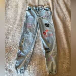 Bershka graffiti Denim Joggers skater style size 4